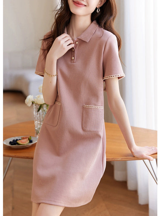 Mohan Yimei Xiaoxiangfeng POLO collar skirt 2023 summer new Korean version intellectual elegant slim dress for women