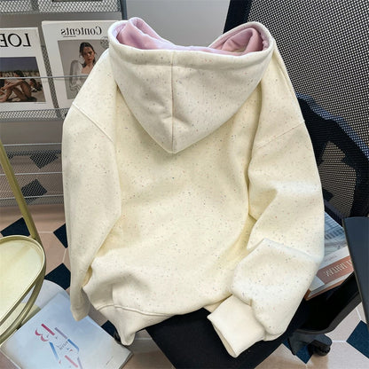 Design sense niche cartoon embroidery colorful dot sweatshirt men and women autumn and winter cute small hooded cardigan jacket