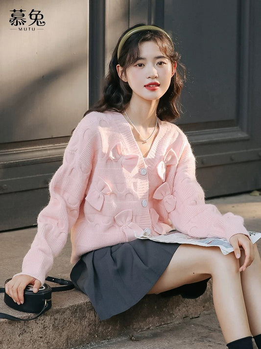 MuTu Loose and Relaxed Style Sweater Short Cardigan Women's 2025 Autumn New French V-neck Chanel Style Cardigan Top