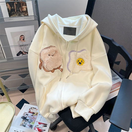 Cute 3D plush cartoon hooded sweatshirt for men and women, high-end and beautiful small size jacket cardigan