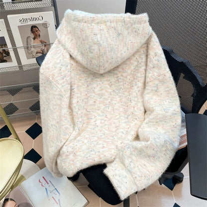 Dopamine cute bear colorful dot hooded sweater for men and women autumn and winter super beautiful knitted cardigan sweater jacket