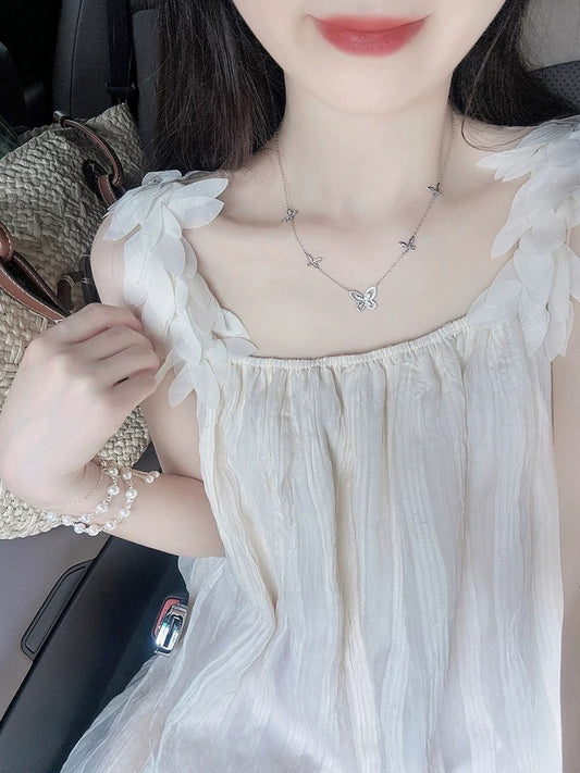 Summer vacation style fairy square neck suspender dress women's new texture exquisite first love loose mid-length skirt