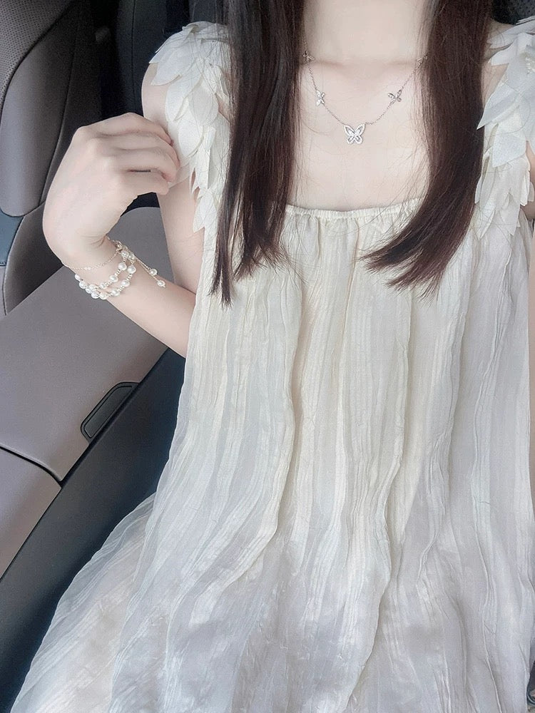 Summer vacation style fairy square neck suspender dress women's new texture exquisite first love loose mid-length skirt