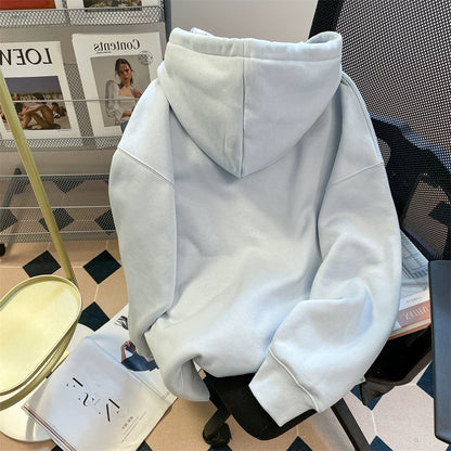 Milk blue college style dog paw print sweatshirt cardigan for men and women autumn and winter small size slim plus velvet thick hooded jacket
