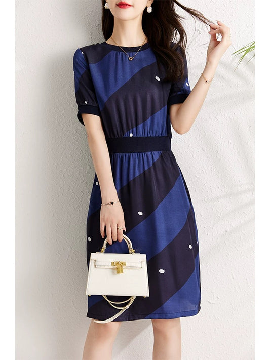 French high-end polka dot dress for women summer 2024 new style waist slimming elegant mid-length a-line skirt