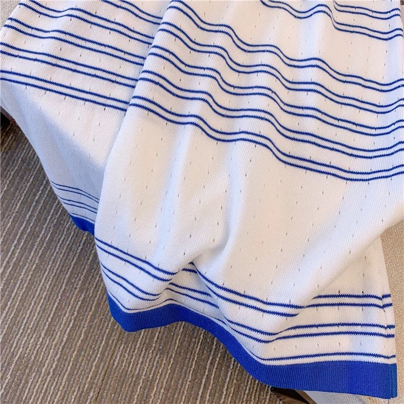 Big brand buyer store! Women's Clothes Withdrawn from Clearance Shop - French Navy Collar Small Fragrance Style Striped Dress