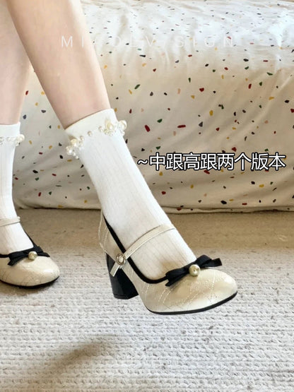 "Wonderful Couple" Bei Dao Diary ~ French thick-heeled Mary Jane shoes women's spring retro mid-heeled high-heeled shoes shallow-mouth single shoes