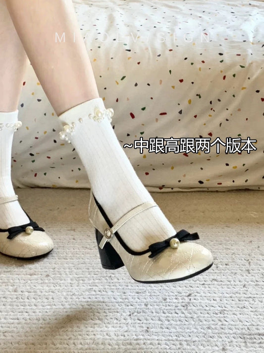 "Wonderful Couple" Bei Dao Diary ~ French thick-heeled Mary Jane shoes women's spring retro mid-heeled high-heeled shoes shallow-mouth single shoes