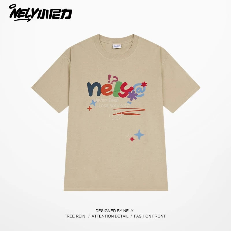 NELY Xiao Nili homemade colorful logo letter short-sleeved T-shirt for men and women couple hip-hop design round neck top