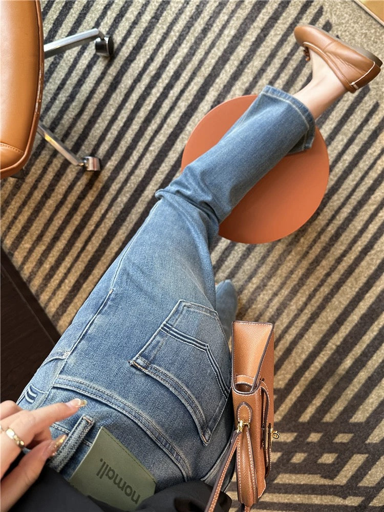 Highly recommended! Great looking Little Green Brand high waist slimming cigarette jeans for women 2025 spring new nine-point straight pants