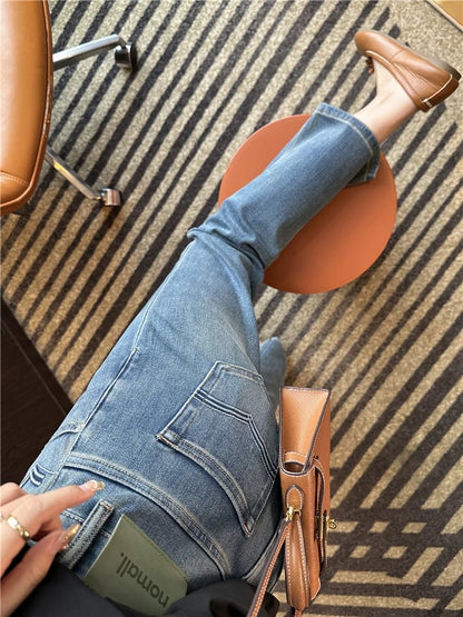 Highly recommended! Great looking Little Green Brand high waist slimming cigarette jeans for women 2025 spring new nine-point straight pants