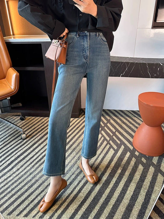 Highly recommended! Great looking Little Green Brand high waist slimming cigarette jeans for women 2025 spring new nine-point straight pants