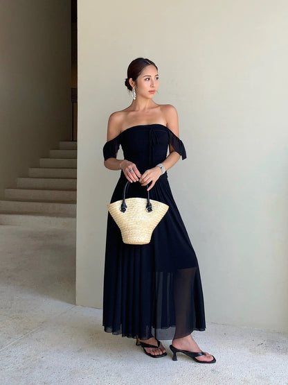 NEVA HU black tube top dress for women 2024 new style high-end French suspender skirt temperament waist skirt