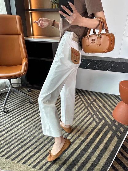 Leg shape cheating pants~! High waist wide leg granny pants women's summer new lyocell stretch nine-point jeans