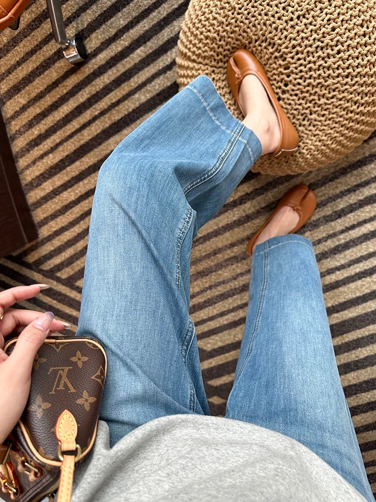 Leg shape cheating pants~! High waist wide leg granny pants women's summer new lyocell stretch nine-point jeans