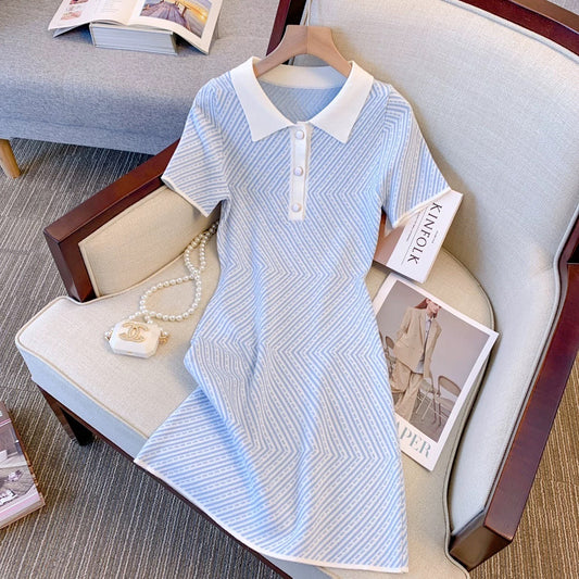 Foreign trade Italian women's clothing exported to France big-name single-cut pure lust style polo collar striped dress summer