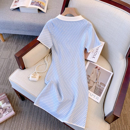 Foreign trade Italian women's clothing exported to France big-name single-cut pure lust style polo collar striped dress summer