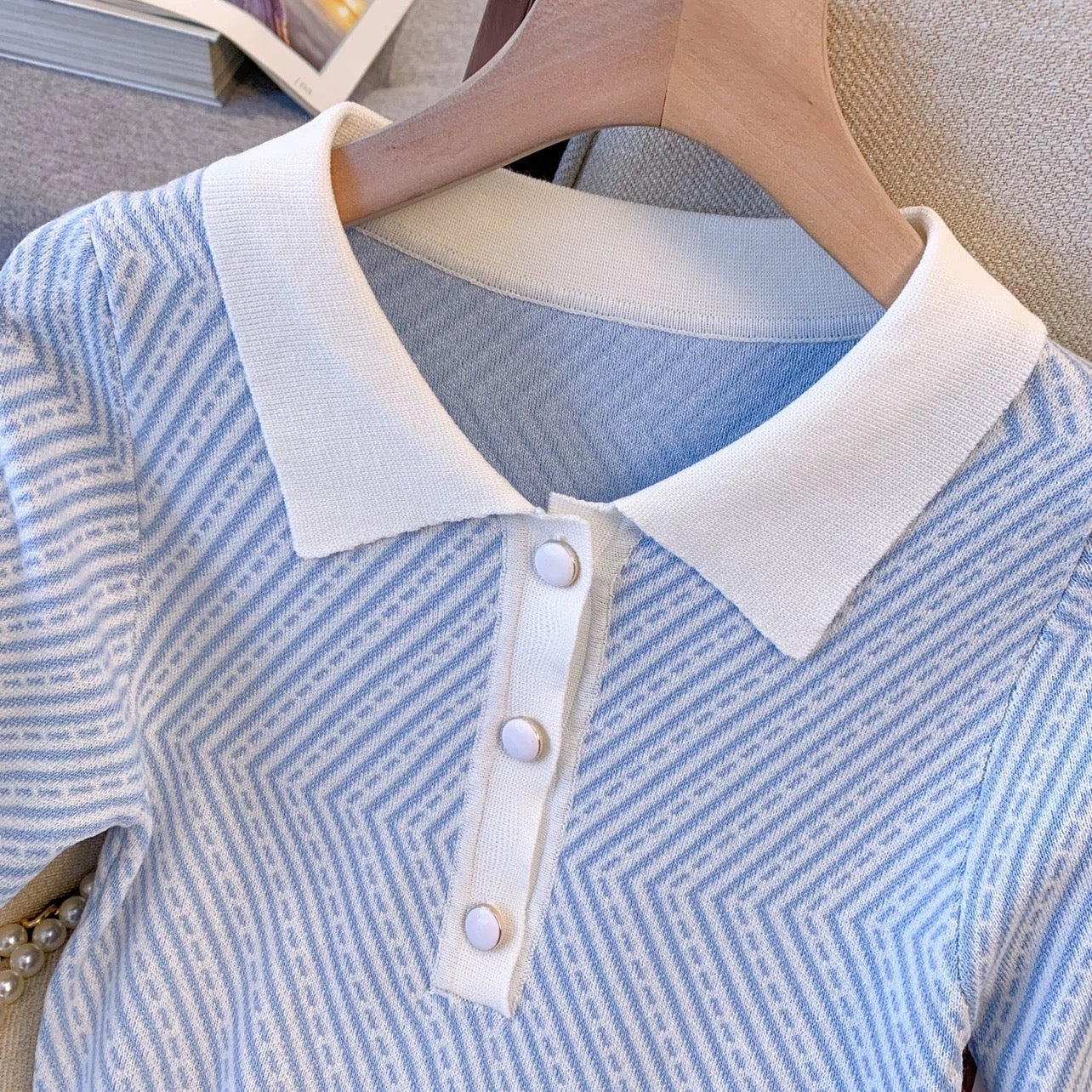 Foreign trade Italian women's clothing exported to France big-name single-cut pure lust style polo collar striped dress summer