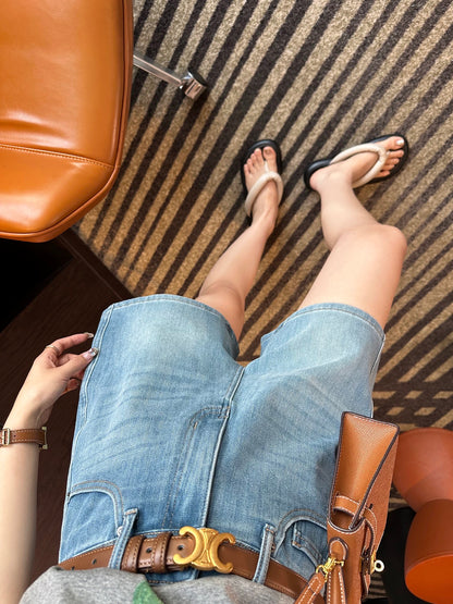 Legs making machine~! High waist four-point denim shorts women 2025 summer new A-line slim wide-leg pants hot pants
