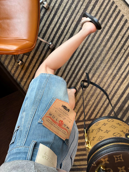 Legs making machine~! High waist four-point denim shorts women 2025 summer new A-line slim wide-leg pants hot pants