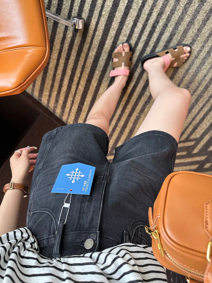 Legs making machine~! High waist four-point denim shorts women 2025 summer new A-line slim wide-leg pants hot pants