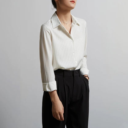 CHICBLISS light blue striped shirt women's spring and autumn new professional commuting anti-wrinkle satin drape shirt women