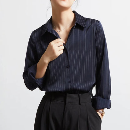 CHICBLISS light blue striped shirt women's spring and autumn new professional commuting anti-wrinkle satin drape shirt women