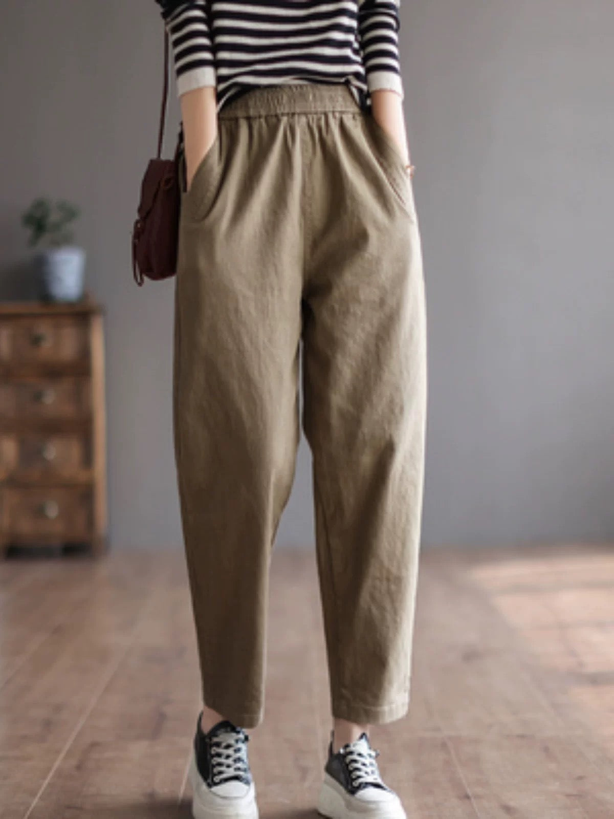 Retro cotton harem pants for women, spring and autumn new loose large size casual carrot pants, slim and versatile nine-point straight pants