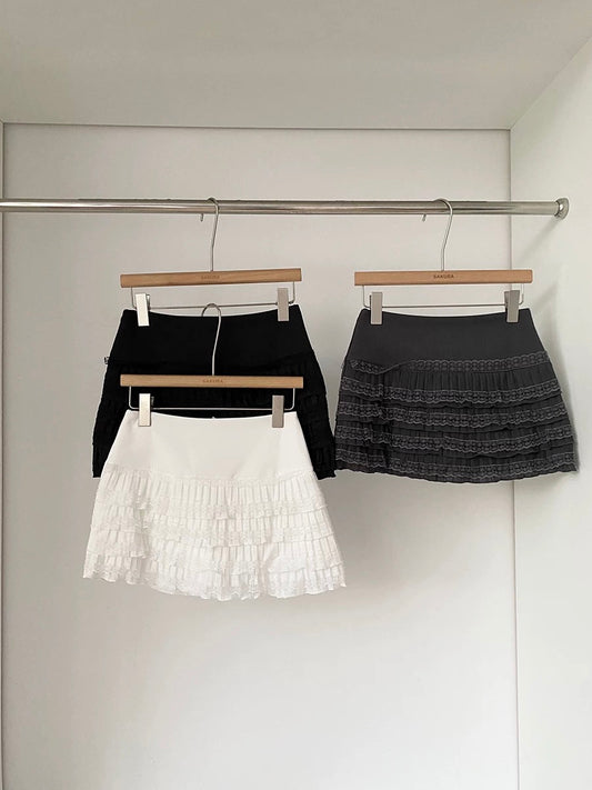 2025 Summer New American Hot Girl Lace Patchwork High Waist A-line Skirt Women's Fashion Anti-exposure Hip-hugging Skirt