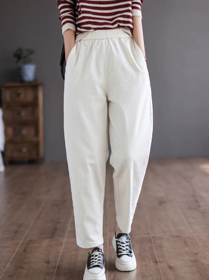 Retro cotton harem pants for women, spring and autumn new loose large size casual carrot pants, slim and versatile nine-point straight pants
