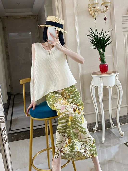 Miyake Chikage high-end pleated half-length skirt for women plus size spring and summer printed slightly fat mm small slim pleated skirt