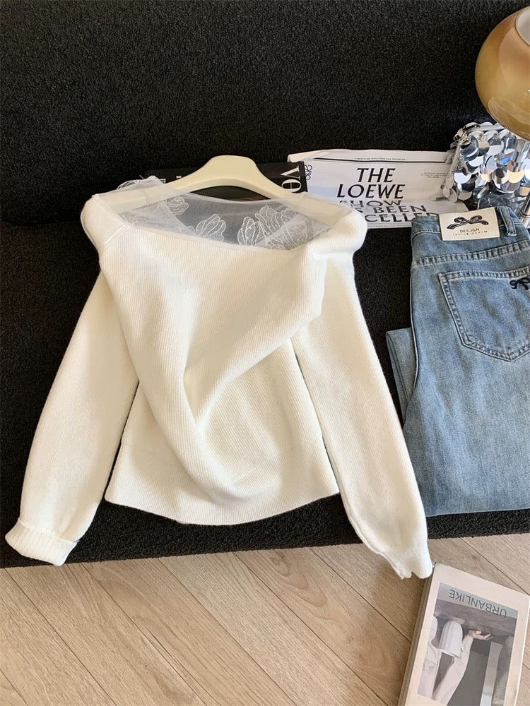 Jade Closet flagship store recommendation: Merard sweet style lace trim long-sleeved knit cardigan sweater for women.