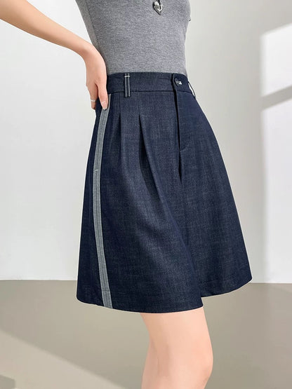 Tencel denim shorts women's 2025 summer thin high waist slim loose drape all-match a-line five-point pants