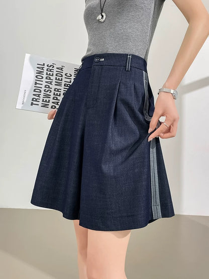 Tencel denim shorts women's 2025 summer thin high waist slim loose drape all-match a-line five-point pants
