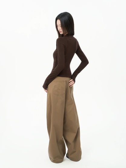 iiiamX Merlad Brown Square Neck Top Women's Autumn Slim Fit Long Sleeve T-Shirt Base Layer 2025 New Arrival