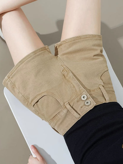 100% cotton denim shorts women's summer thin high waist A-line double button retro versatile slim hot girl hot pants