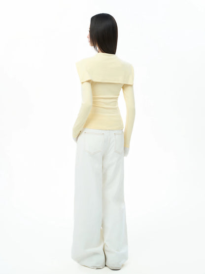 iiiamX Early Autumn Yellow Shawl Faux Two-Piece Long-Sleeved Top Women's Autumn 2025 New Slim Fit Design T-Shirt