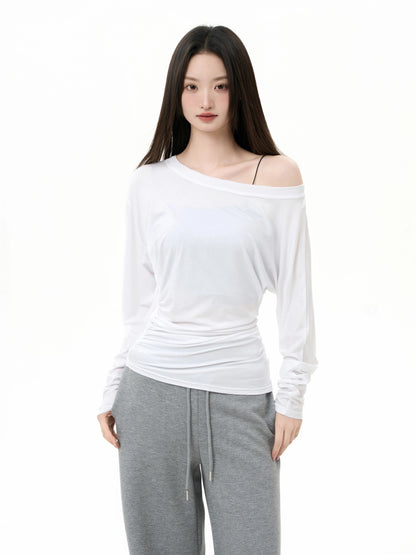 iiiamX White Sunscreen Off-Shoulder Cover-Up Women's Summer High-End Off-Shoulder Slim Waist Sheer Long-Sleeved Top 2025 New Arrival