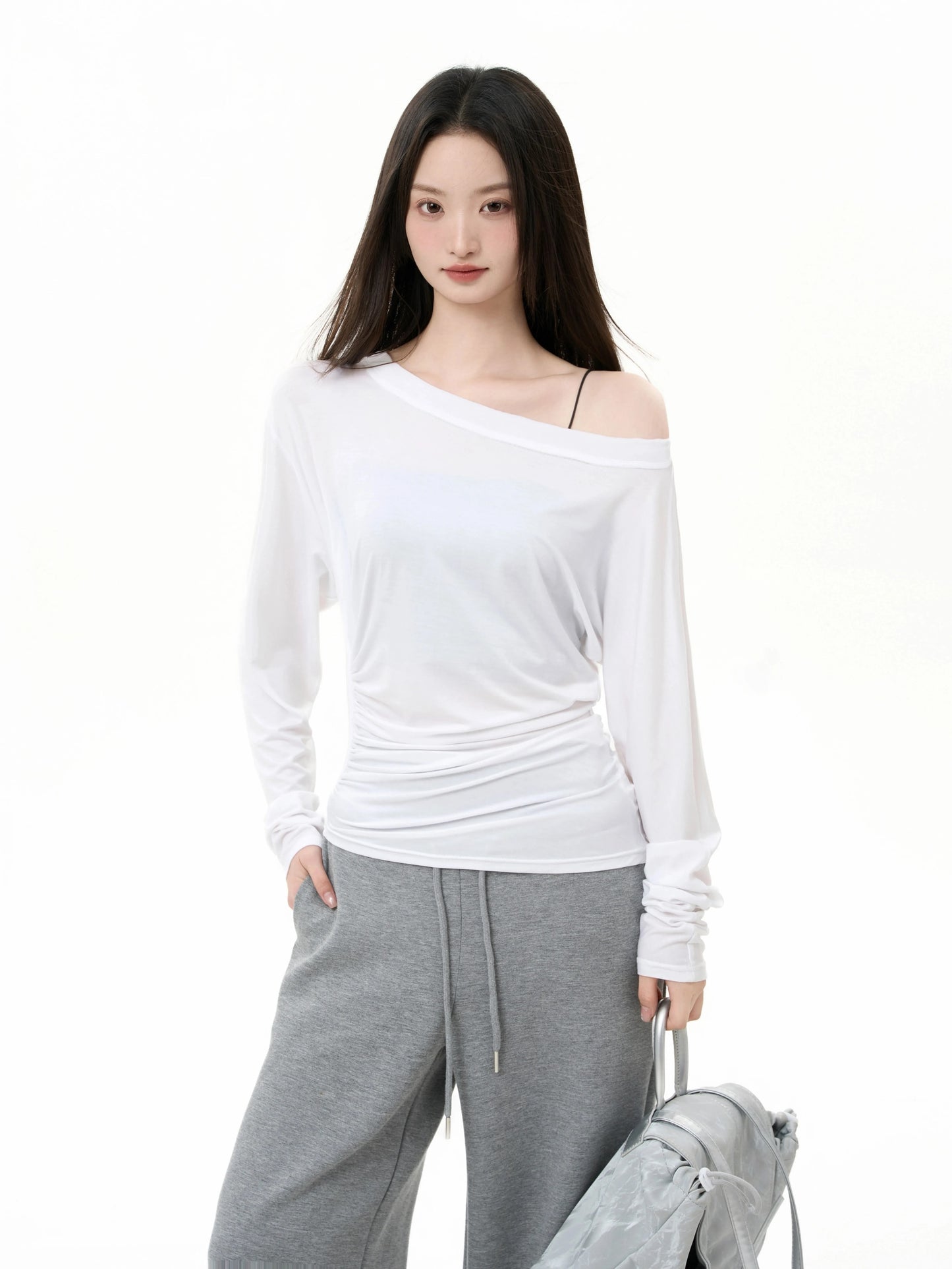 iiiamX White Sunscreen Off-Shoulder Cover-Up Women's Summer High-End Off-Shoulder Slim Waist Sheer Long-Sleeved Top 2025 New Arrival