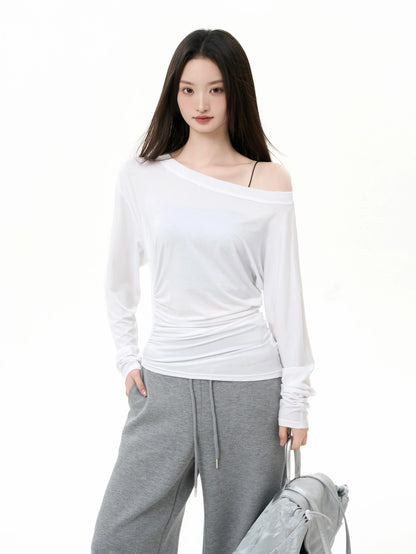iiiamX White Sunscreen Off-Shoulder Cover-Up Women's Summer High-End Off-Shoulder Slim Waist Sheer Long-Sleeved Top 2025 New Arrival
