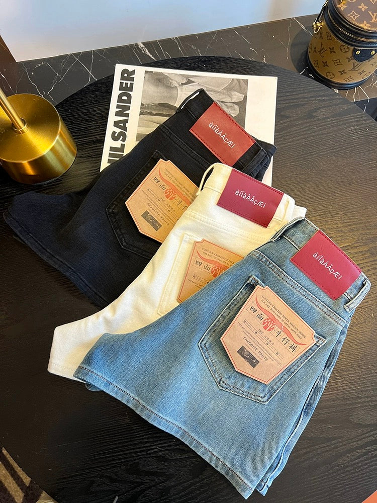 A feast for long legs! ~Four-way stretch high-waisted denim shorts for women 2024 new summer slimming a-line wide-leg versatile hot pants