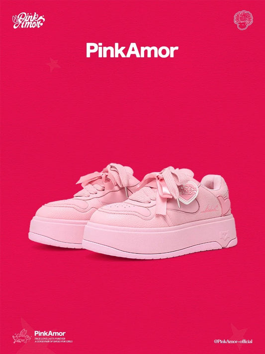 PinkAmor Cupid pink thick bottom new dopamine shoes height increase sports comfortable casual sneakers women