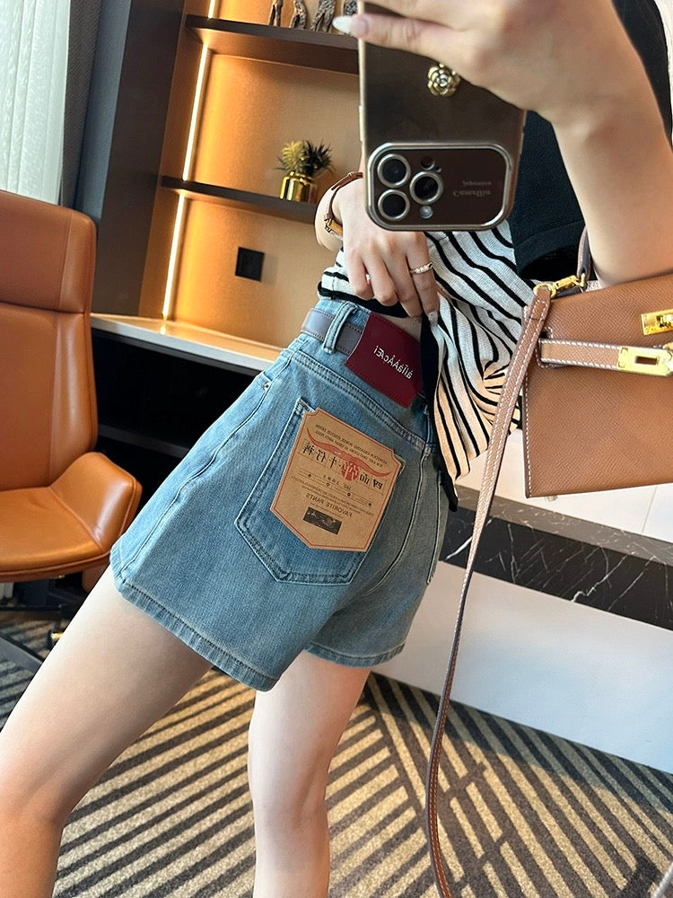 A feast for long legs! ~Four-way stretch high-waisted denim shorts for women 2024 new summer slimming a-line wide-leg versatile hot pants