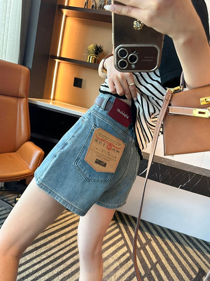 A feast for long legs! ~Four-way stretch high-waisted denim shorts for women 2024 new summer slimming a-line wide-leg versatile hot pants