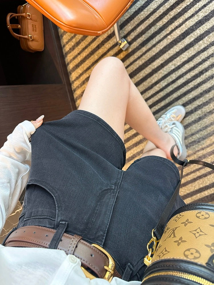 A feast for long legs! ~Four-way stretch high-waisted denim shorts for women 2024 new summer slimming a-line wide-leg versatile hot pants