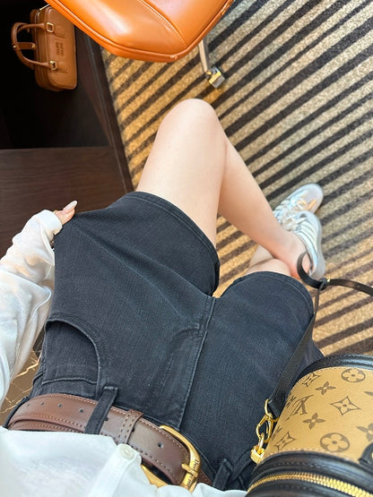 A feast for long legs! ~Four-way stretch high-waisted denim shorts for women 2024 new summer slimming a-line wide-leg versatile hot pants