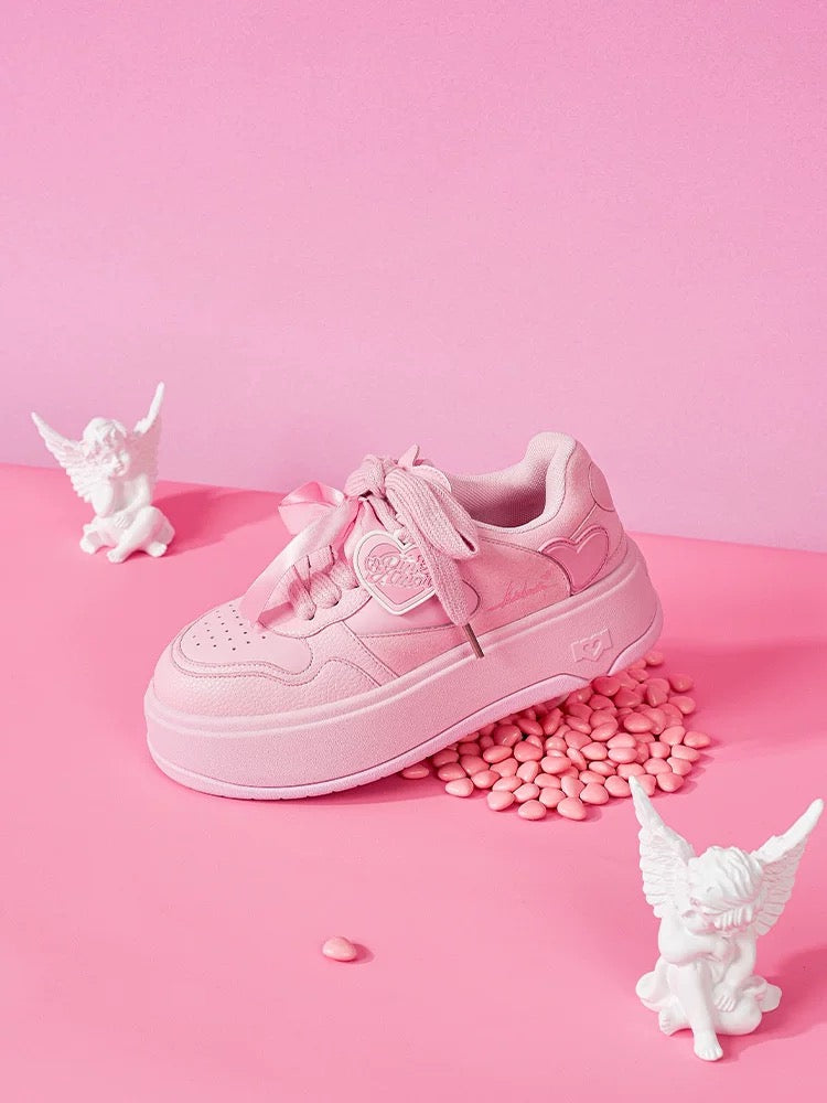 PinkAmor Cupid pink thick bottom new dopamine shoes height increase sports comfortable casual sneakers women