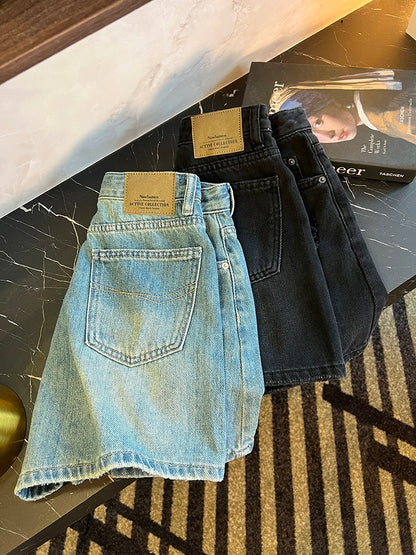 King's amazing pants! ! High-waisted distressed denim shorts for women 2024 new summer versatile slimming wide-leg hot pants