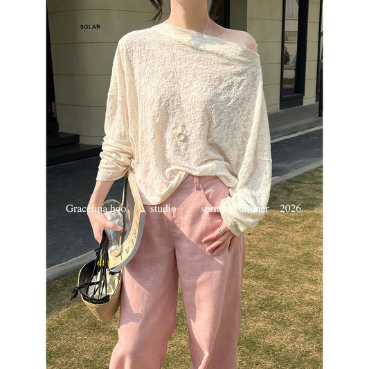 GRACETINA HOO - Two-way French textured jacquard soft and relaxed feel, off-the-shoulder top CSA840