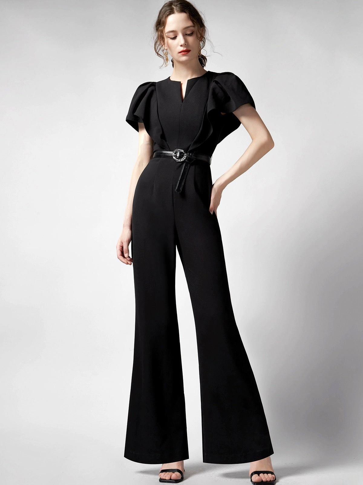 AUI black high-end design professional jumpsuit women's 2024 summer new temperament high-waisted slim jumpsuit